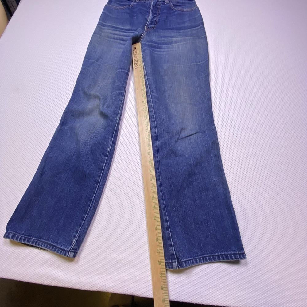 Vintage Brittania High Rise Boot Cut Wide Leg Denim Jeans Brittish Flag 10 long - Picture 4 of 8